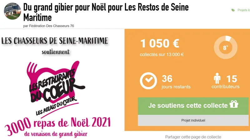 Les chasseurs organisent une cagnotte en ligne pour soutenir les Restos du Cœur