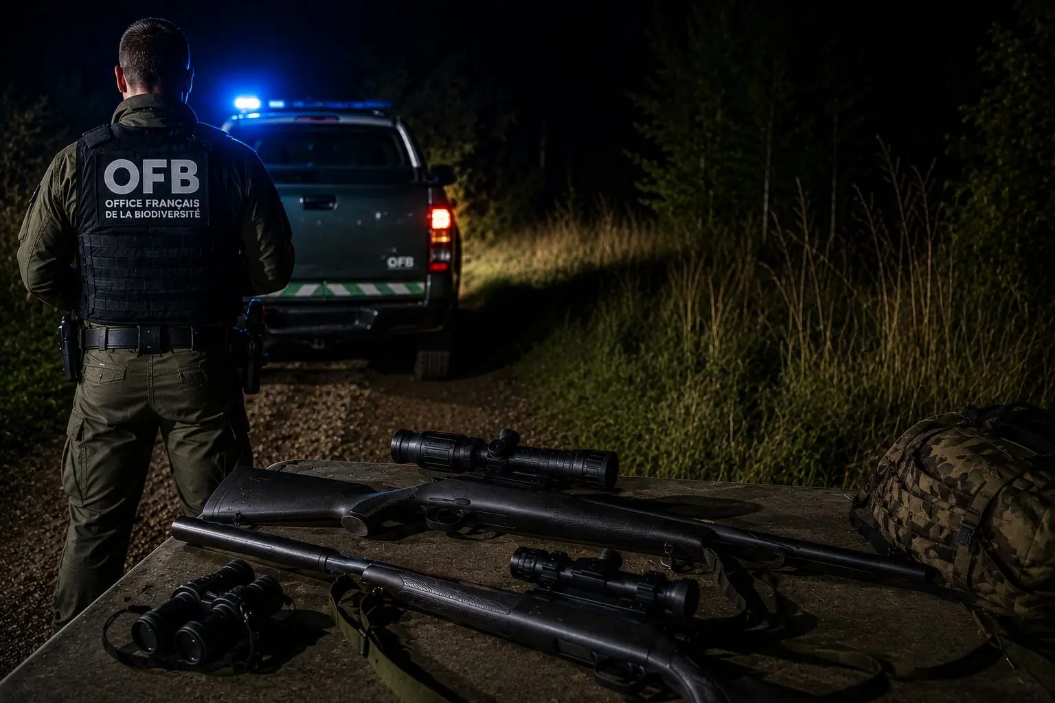 Braconnage dans le Gers : un homme surpris en pleine chasse de nuit, deux carabines saisies