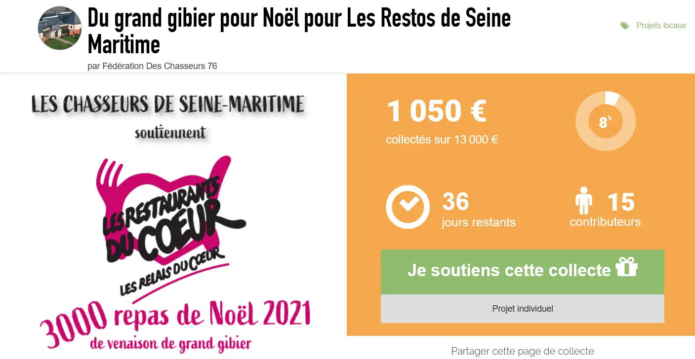 Les chasseurs organisent une cagnotte en ligne pour soutenir les Restos du Cœur