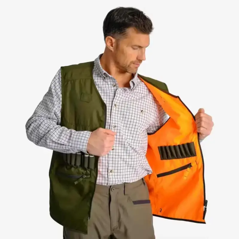 Gilet chasse réversible 500 orange fluo/vert