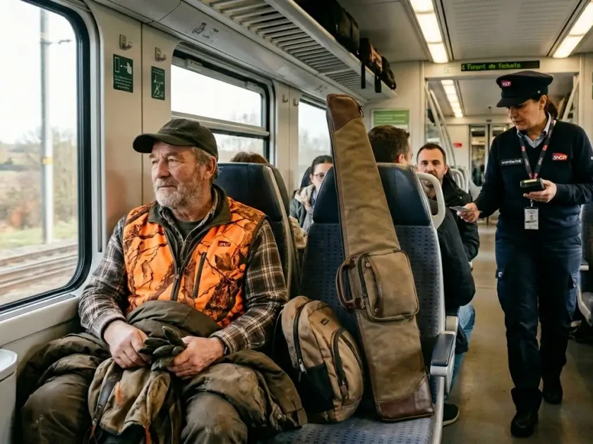 chasseur dans un train