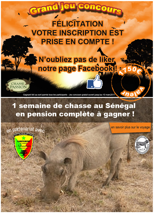 Jeux concours Gagner un voyage de chasse au Sénégal – Inscription