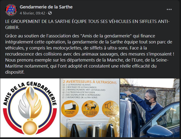 Sifflet anti gibier à ultrasons pour voiture