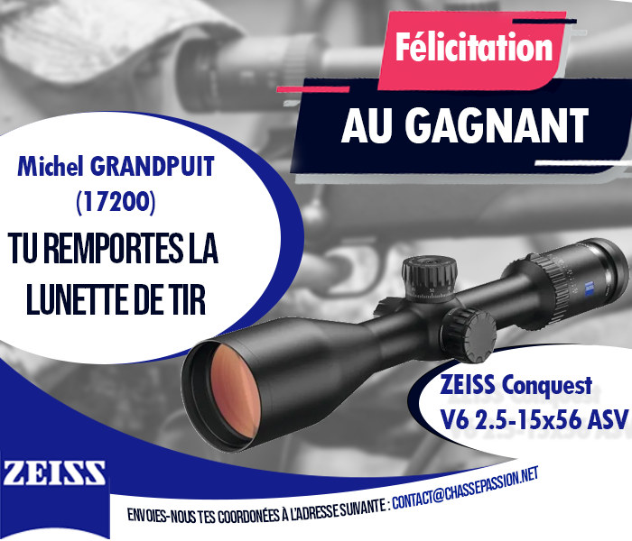 Résultat jeu-concours Zeiss Conquest V6 !