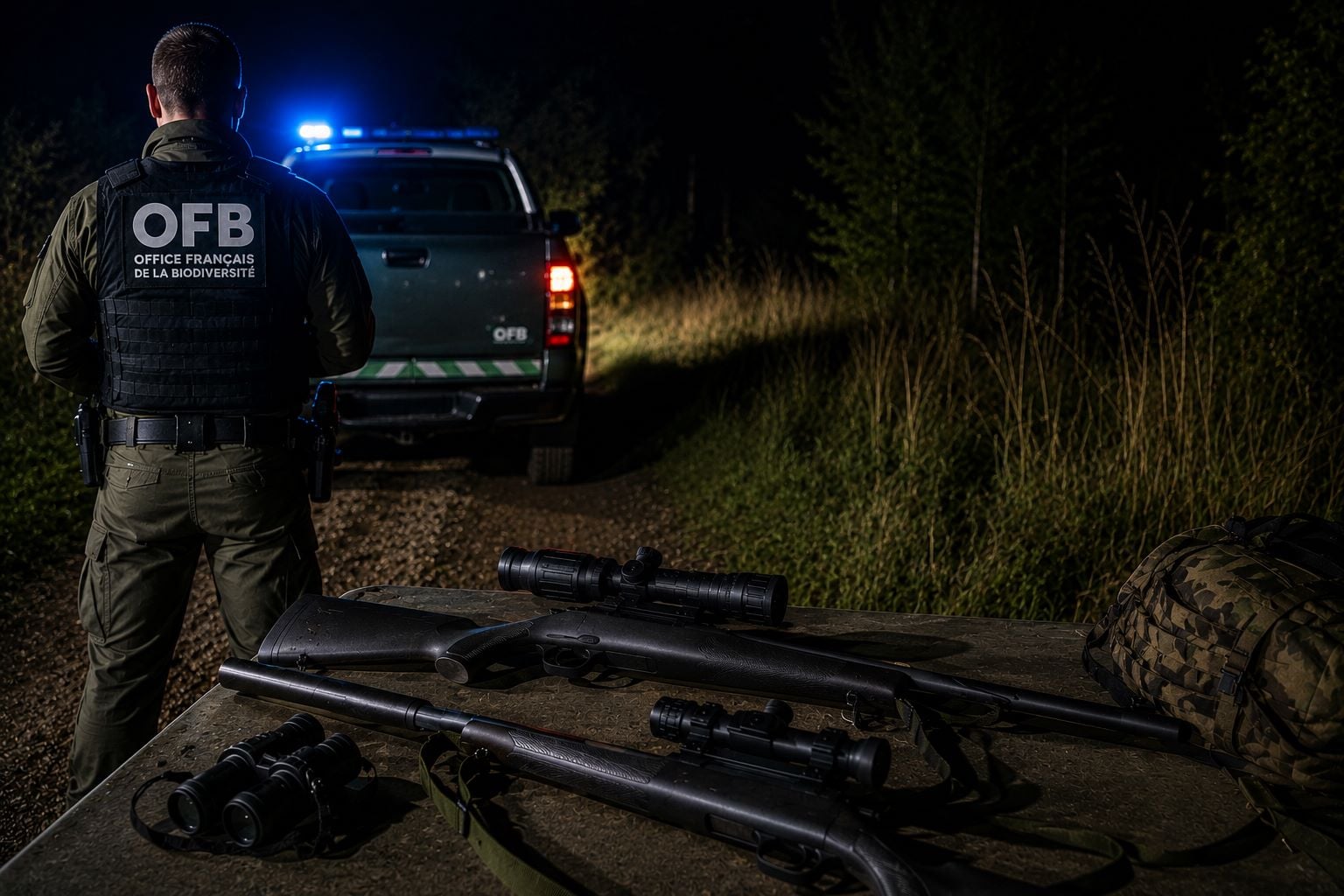 Braconnage dans le Gers : un homme surpris en pleine chasse de nuit, deux carabines saisies