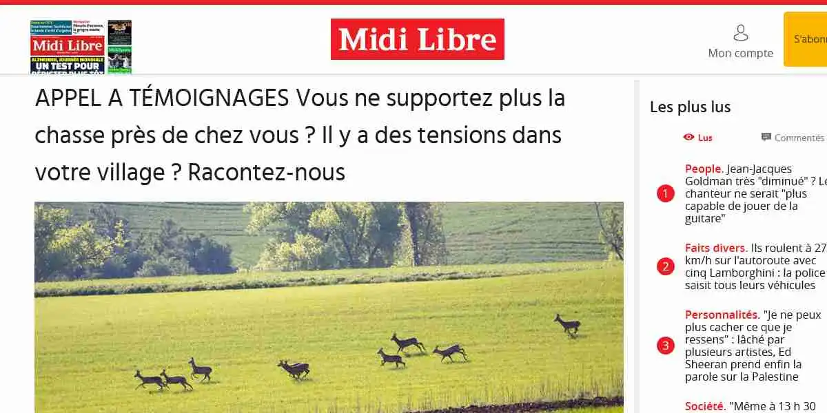 Midi Libre appelle à témoigner contre les chasseurs